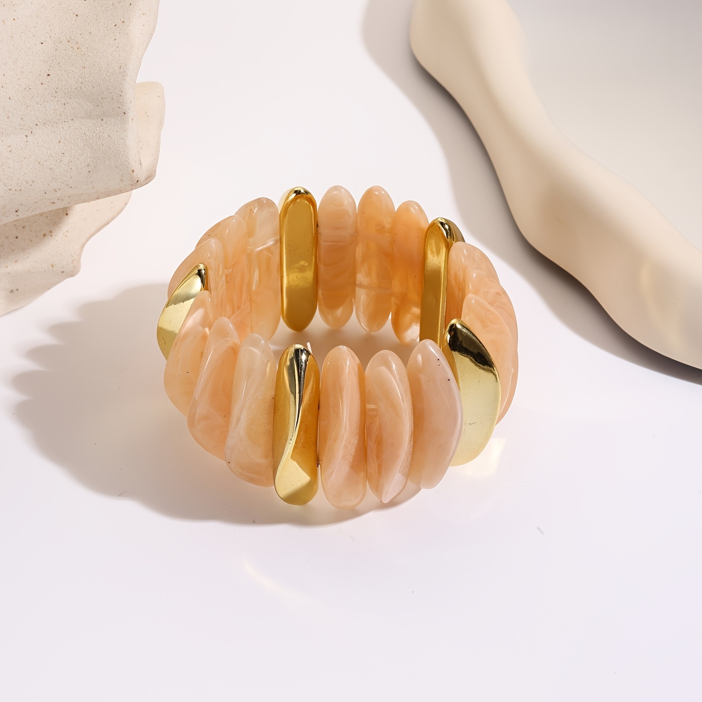 Women's Vintage Amber Pattern Resin Stretch Bangle, Stackable Bracelet